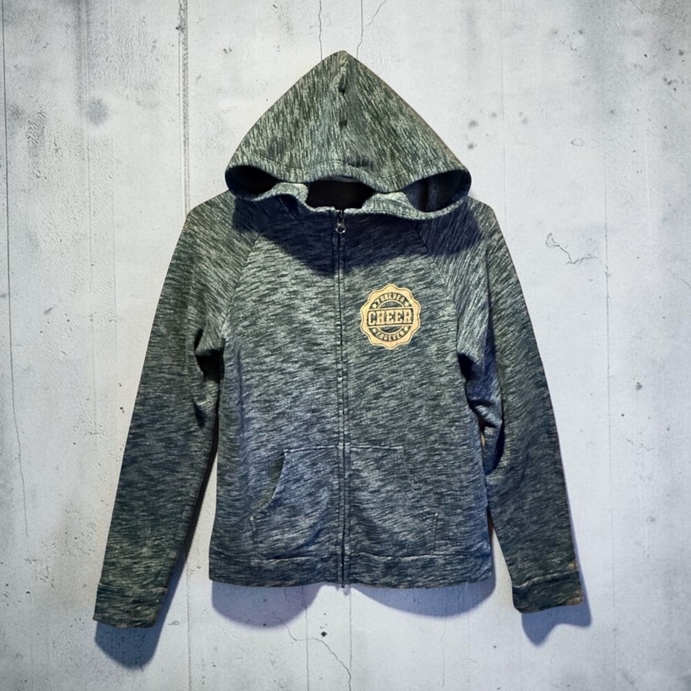 Danskin Now Girls XL 14-16 Cheer Gray Zip-up Hoodie Space Dye Gold Graphic
